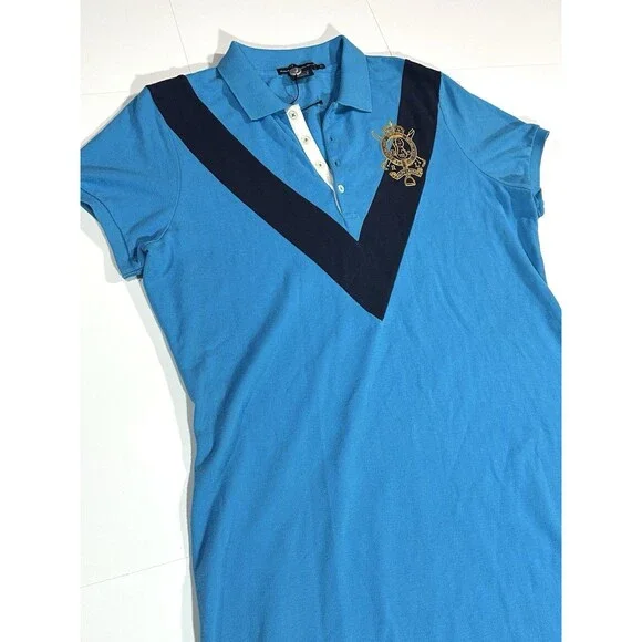 Polo Ralph Lauren Sport Women's Cotton Mesh Riding Crest Polo Dress Blue Size XL - Picture 2 of 12